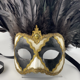Venezianische Maske Incas Colombina Bianco Nero Piume Nere
