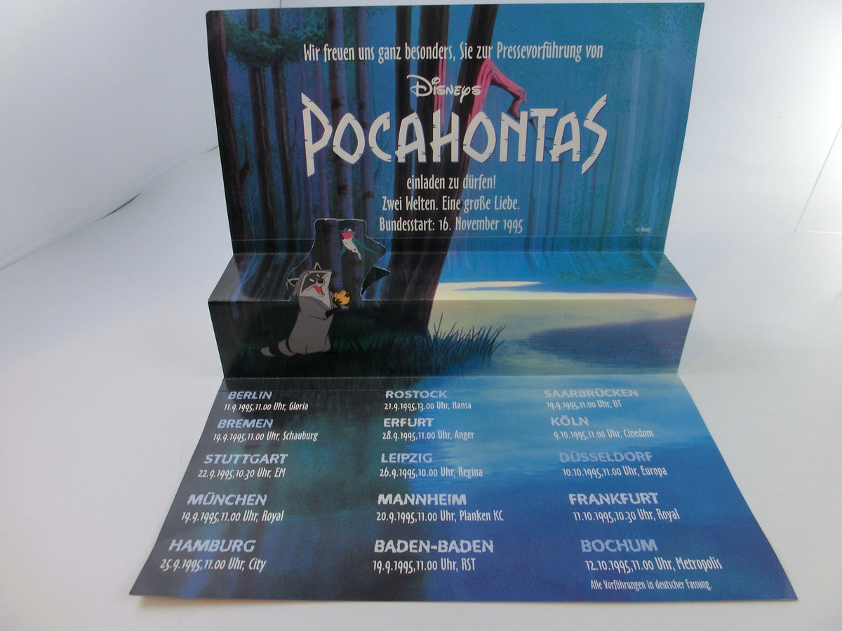 Pocahontas Einladungs-Klappkarte zur Pressevorführung 1995