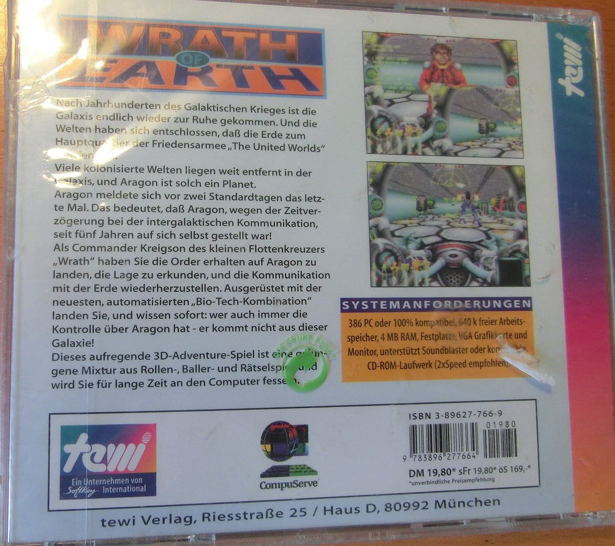 Wrath of Earth CD-ROM Vollversion,Tewi 1995 deutsch verschweisst