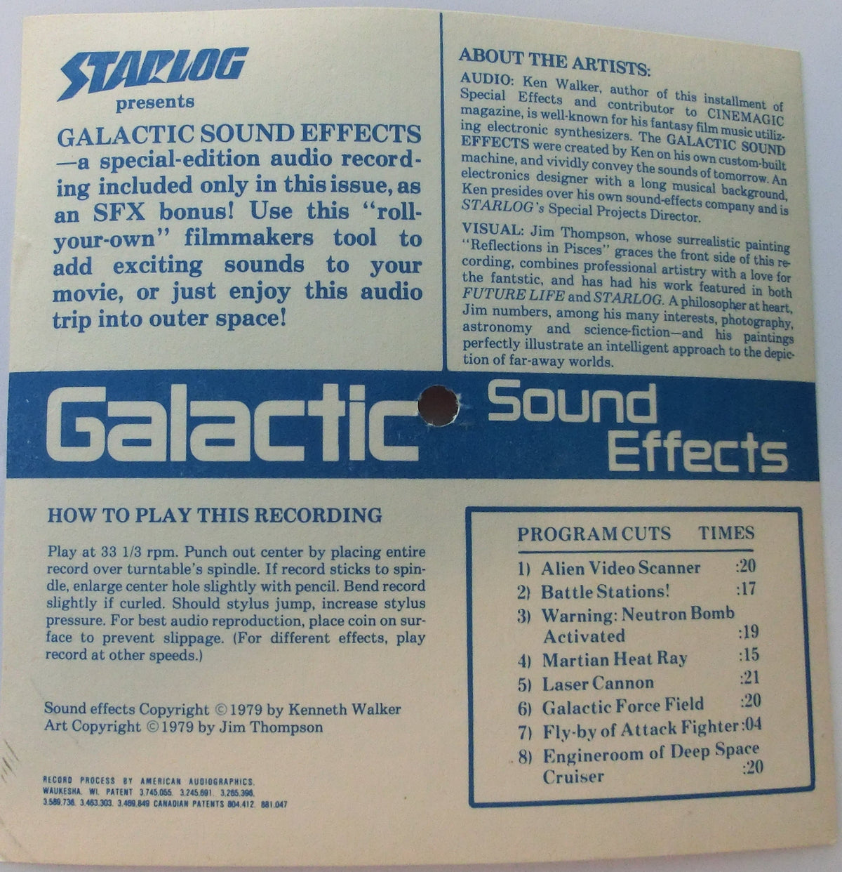 Starlog Galactic Soundeffects Flexidisc Vinyl 1979