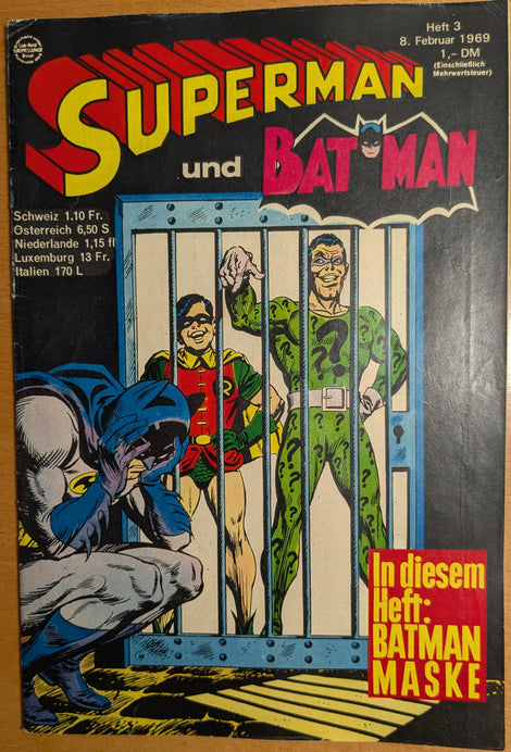 Superman und Batman Comic Nr.3 Ehapa 1969 Z 1+ ohne Maske