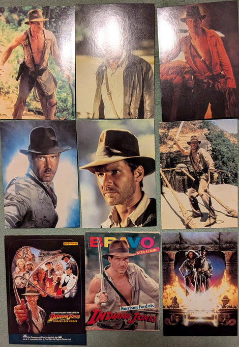 Indiana Jones und der Tempel des Todes 7 Postkarten, 1 Aufkleber und Bravo-Star-Album