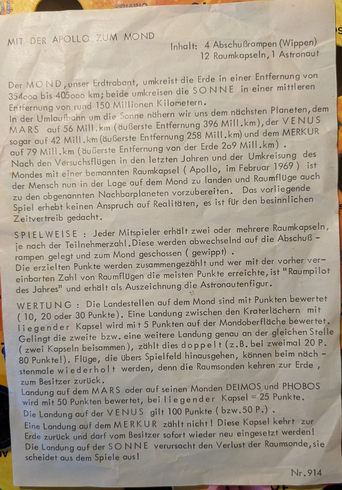 Mit der Apollo zum Mond Hütchenspiel /  ca. 1969