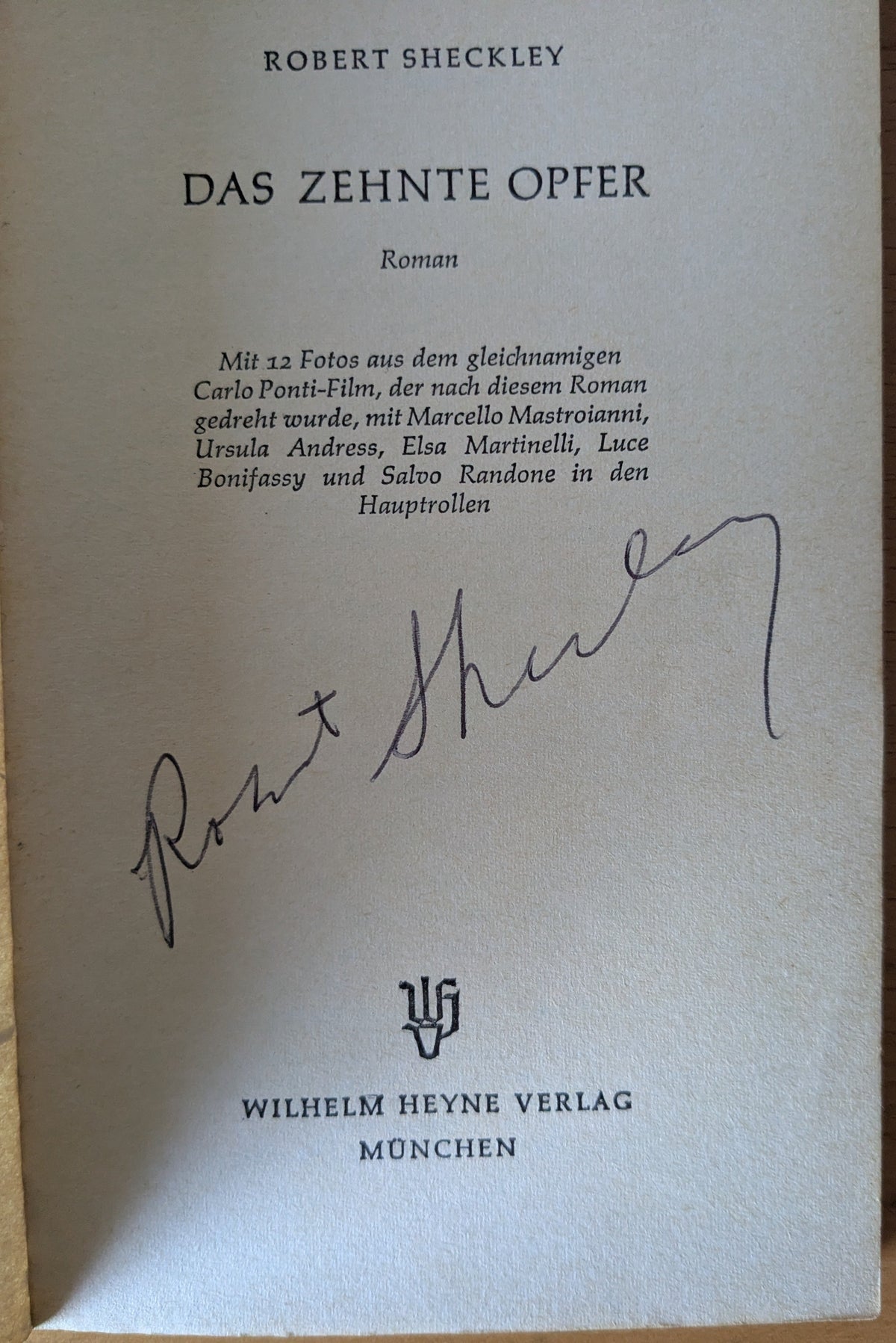 Das 10. Opfer Filmroman - signiert vom Autor Robert Sheckley