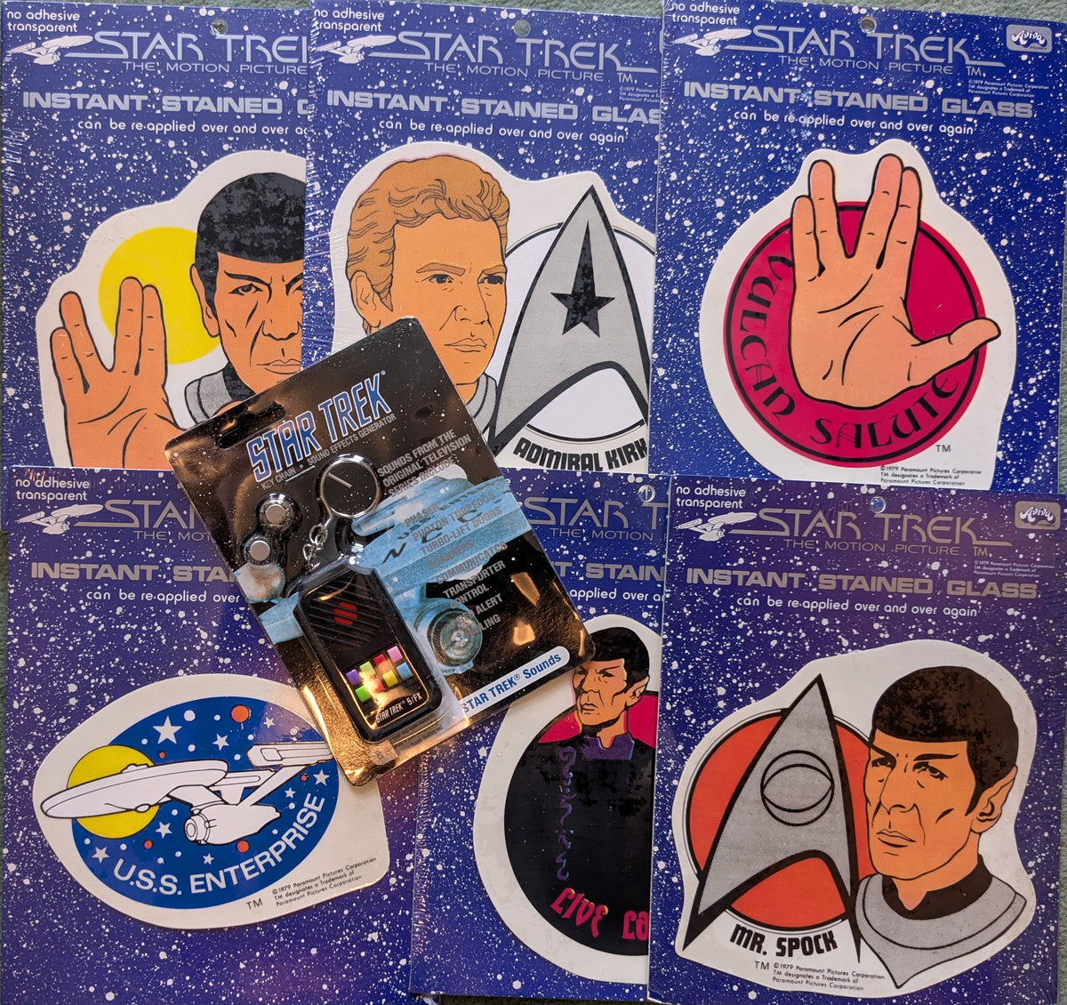 8 Geräusche Classic Star Trek - Schlüsselanhänger + 6 Fensteraufkleber, vintage