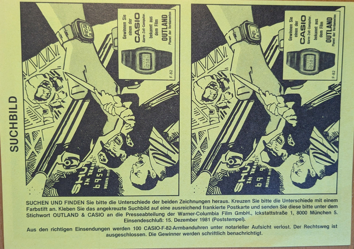 Outland (Connery) Casio F-82 Gewinnspiel - Flyer