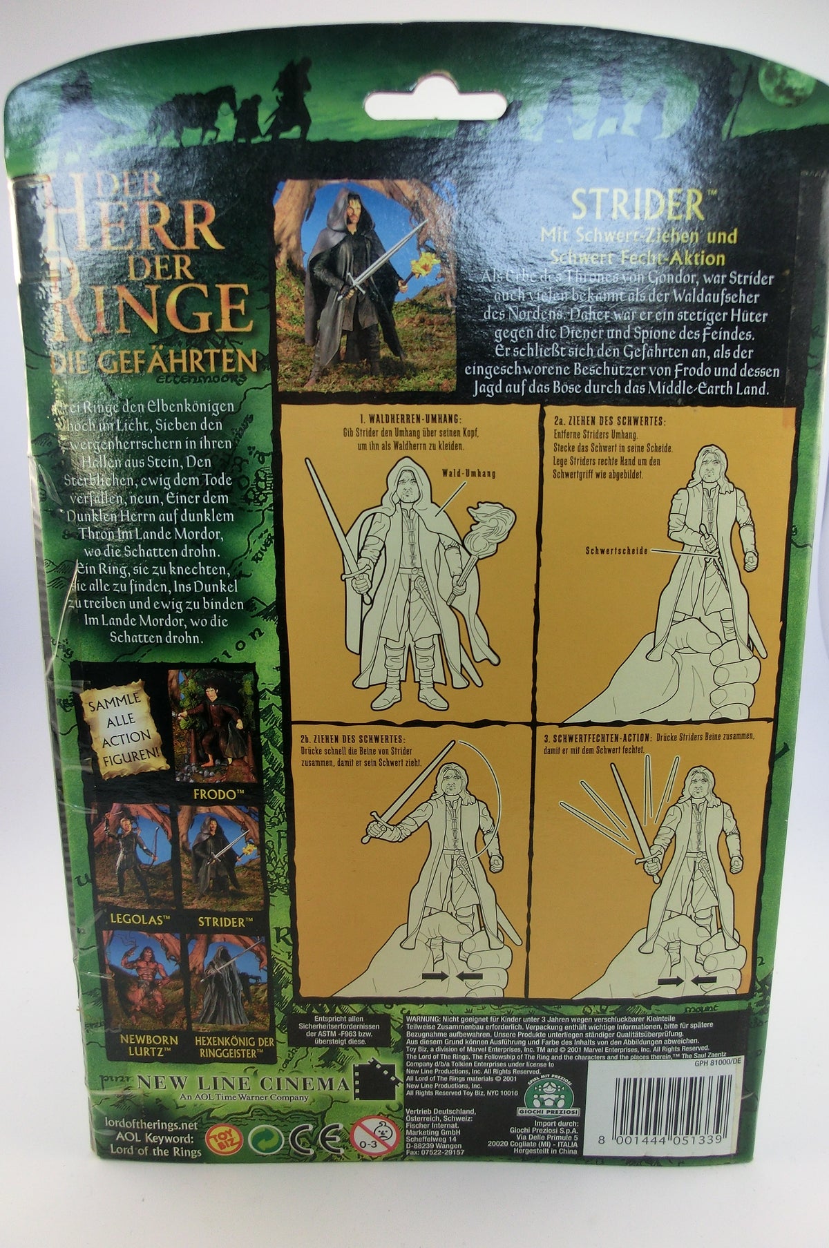 Strider / Aragorn  Action Figur Die Gefährten Lord of the Rings Toy Biz 2001