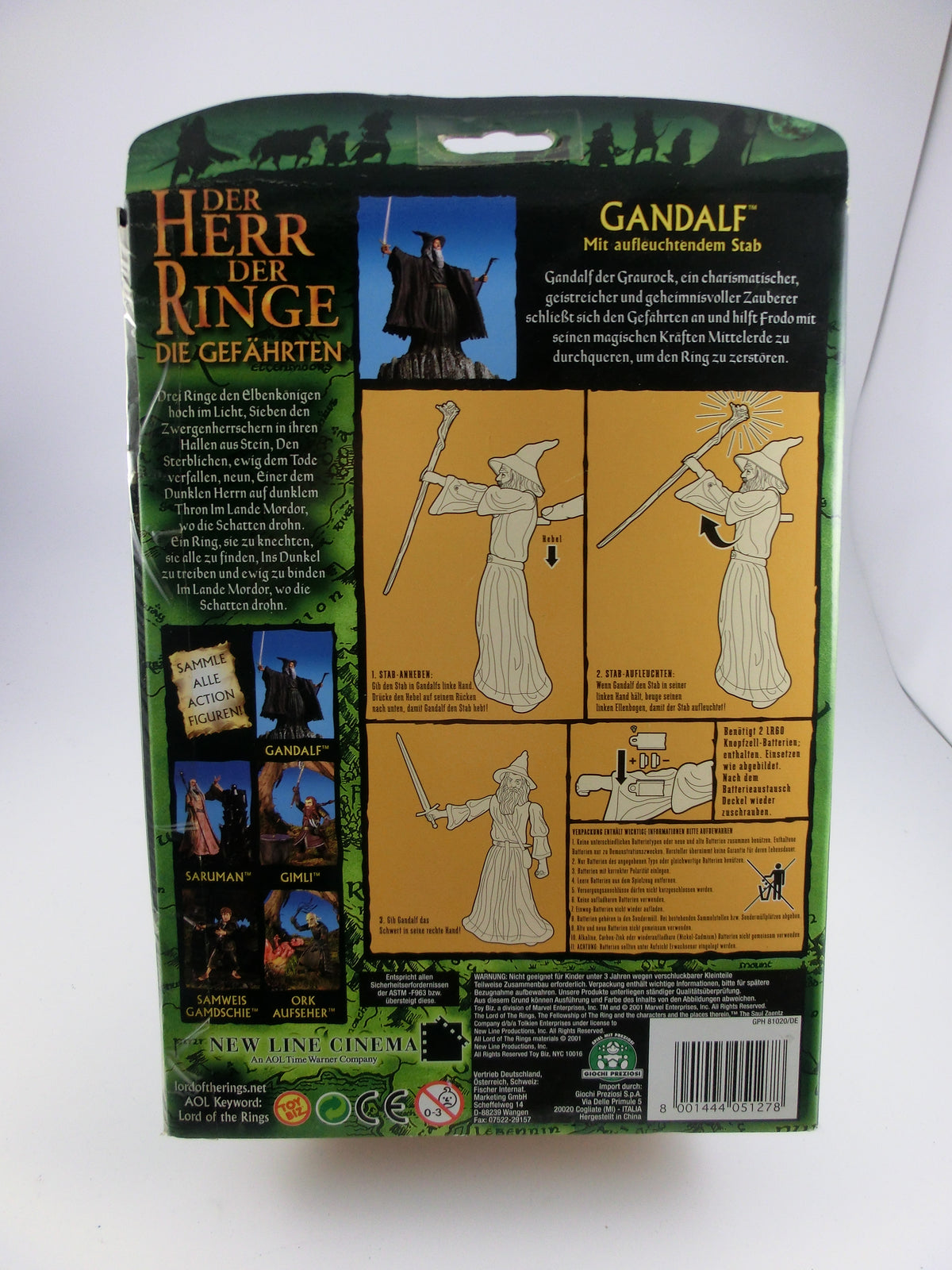 Herr der Ringe Gandalf mit aufl. Stab Actionfigur Toy Biz