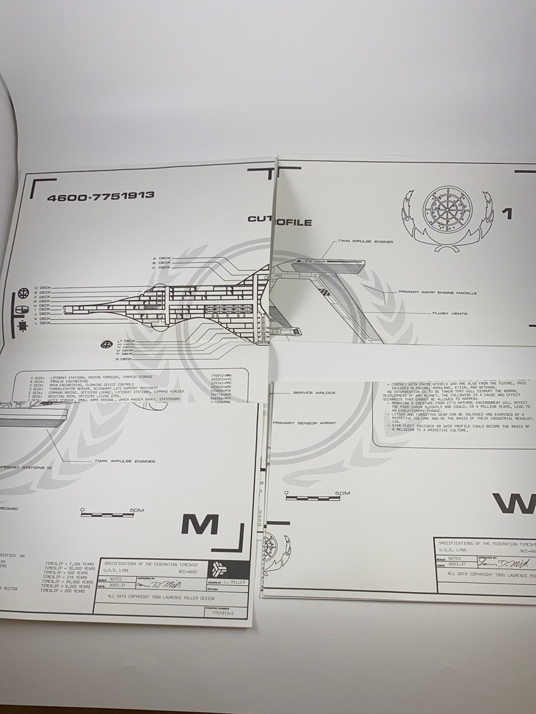 NCC - 4600/ U.S.S. Lynx Timeship Prototype Blueprint/ technn. Zeichnung